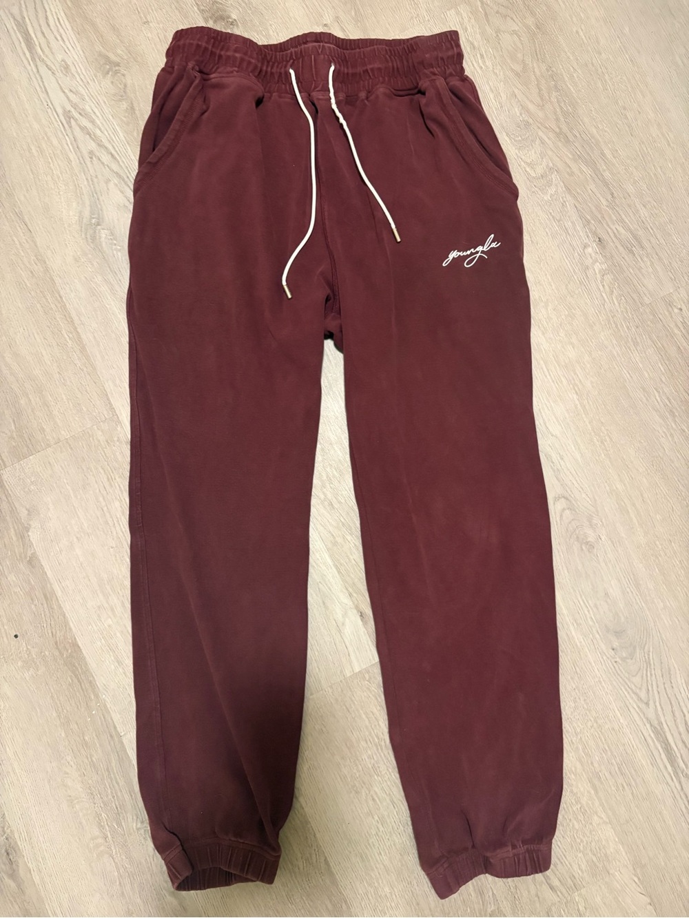 YoungLA Maroon Jogger Sweatpants with White Script Logo